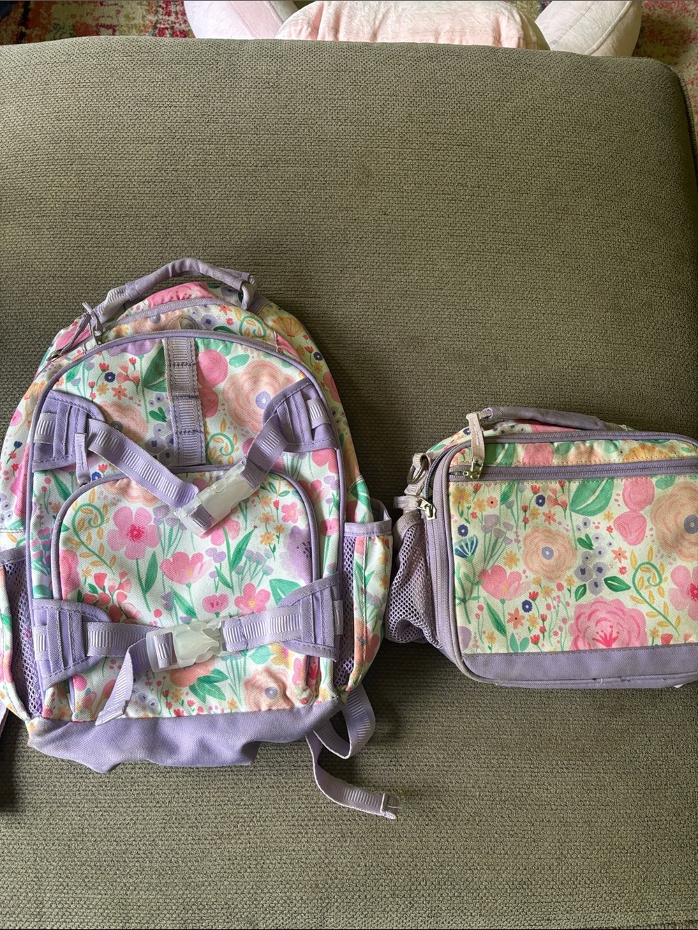 Pottery Barn Floral backpack and lunchbox set